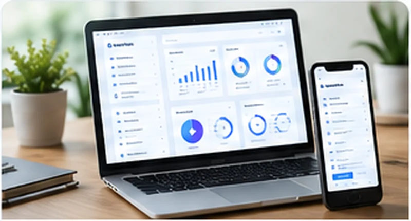 Konsep dashboard analitik dan operasional bisnis di laptop