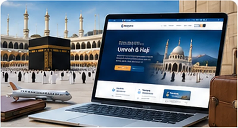 Konsep website travel dan Umrah ditampilkan pada laptop